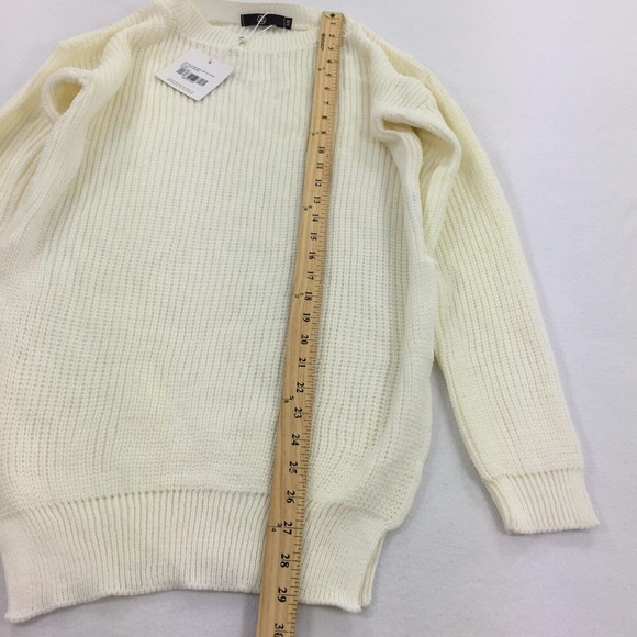 NWT Missguided Chunky Knit Side Slit Sweater S/M Womens Cream Ivory Oversized - Picture 8 of 8